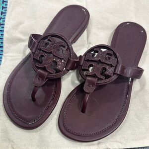 Tory Burch Brown Sandals with Thong Style and Decorative Medallion